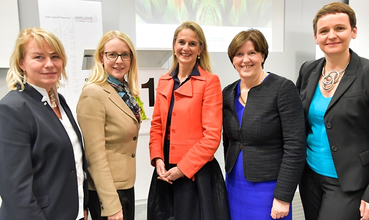 Edeltraud Hanappi-Egger (Rektorin WU Wien), Margarete Schramböck, A1 CEO, Gerlinde Layr-Gizyck (Managing Director der LGT Bank Österreich), Elfriede Baumann (Partnerin bei EY), Sonja Wallner (A1 CFO) (c)  Point of View
