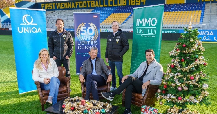 V.l.n.r.: Angela Walter-Gruber, Vienna Geschäftsführer Thomas Loy, Vienna Präsident Kurt Svoboda, Vizepräsident Roland Schmid und Moderator Norbert Oberhauser © FOTObyHOFER/First Vienna FC 1894