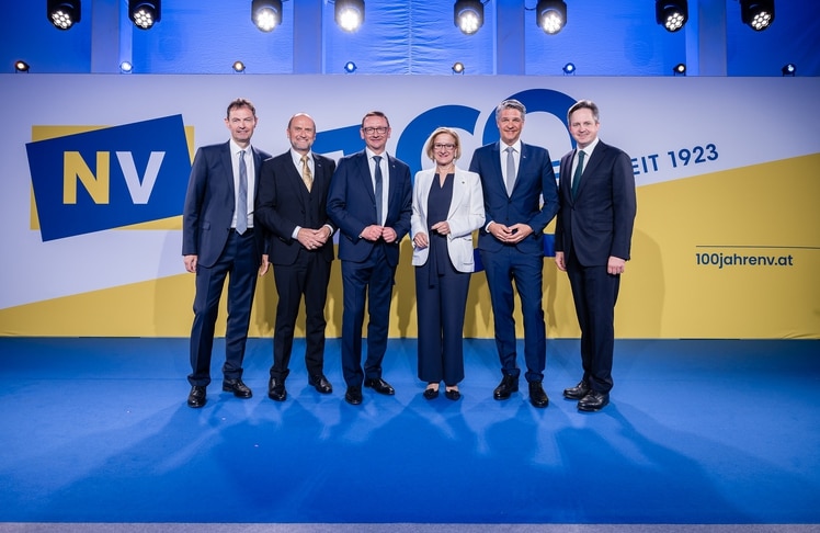 (V.l.n.r.:) NV-Aufsichtsratspräsident Franz Raab, NV-Vorstandsdirektoren Bernhard Lackner und Christian Freibauer, NÖ-Landeshauptfrau Johanna Mikl-Leitner, NV-Generaldirektor Stefan Jauk und NÖ-Landwirtschaftskammer-Präsident Johannes Schmuckenschlager © Klaus Ranger