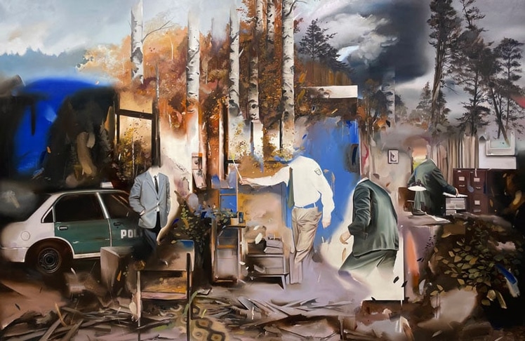 Christoph Rode, Kaschierungsmomente, Öl auf Leinwand (200x300cm) 2023