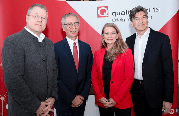 V.l.n.r.:  Andreas Ackerl (Quality Austria), Andreas Tschulik (Bundesministerium für Klimaschutz), Anneli Fischer (Quality Austria) und Christoph Mondl (Co-GF Quality Austria)