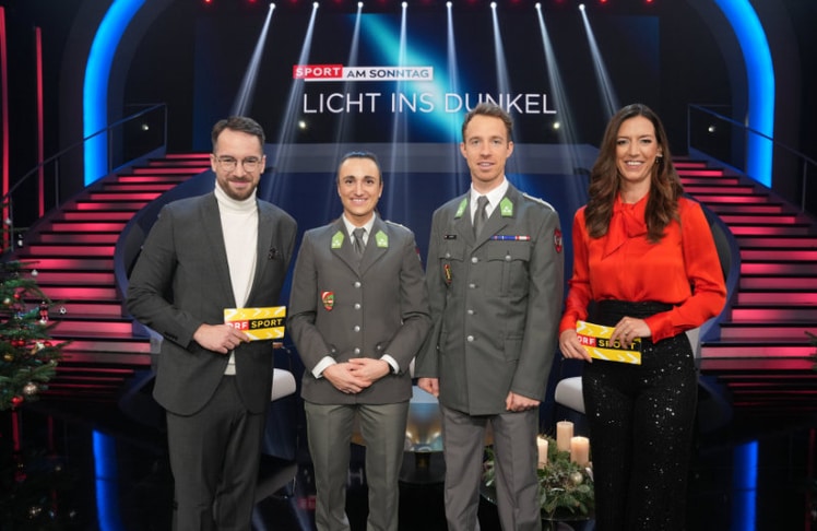 V.l.n.r.: Andreas Onea, Olympiasieger-Duo Lara Vadlau und Lukas Mähr und Karoline Rath-Zobernig © ORF/Roman Zach-Kiesling