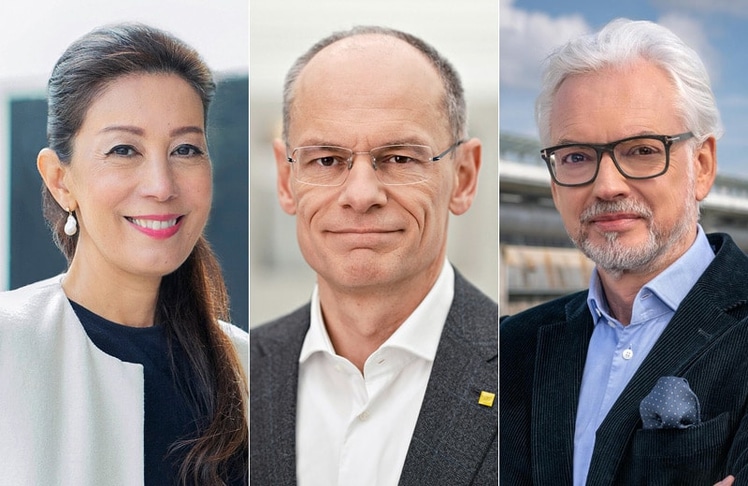 Drei der zehn Branchensieger (v.l.n.r.): Saori Dubourg, CEO der Greiner AG, Walter Oblin, Generaldirektor der Österreichischen Post AG, und Michael Strugl, CEO der Verbund AG