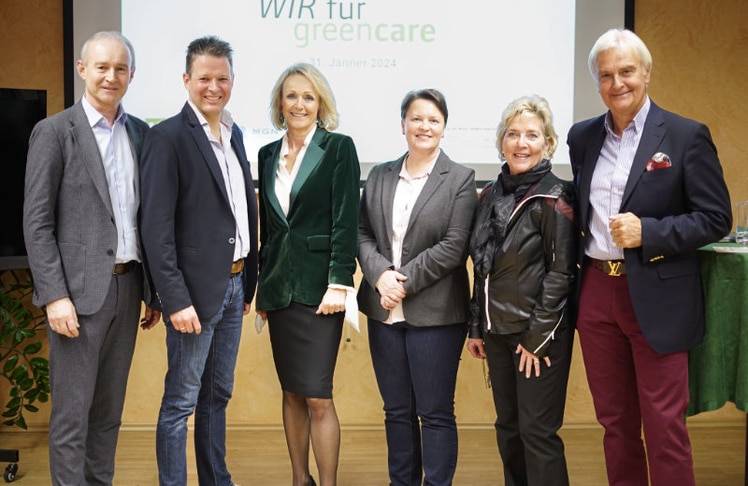 V.l.n.r.: Der Vorstand der neuen Unterstützungsorganisation "Wir für greencare": Kassier Robert Fitzthum, Schriftführer Günther Mayerl, Obfrau Maria Hötschl, 2. Obfrau-Stellvertreter Senta Bleikolm-Kargl, Rechnungsprüferin Dagmar Lang und 1. Obfrau-Stellvertreter Wolfgang Hötschl © Green Care 