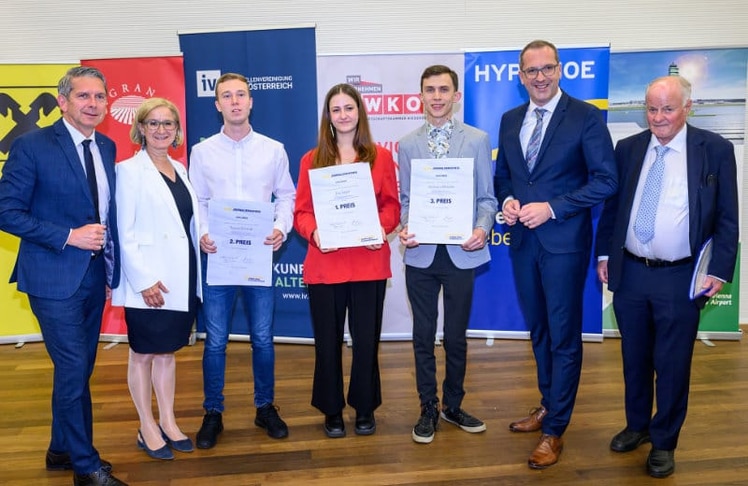 V.l.n.r.: Walter Fahrnberger, Johanna Mikl-Leitner, Daniel Schmid, Natalia Anders, Clemens Miloczki, Daniel Lohninger und Georg Wailand © Burchhart