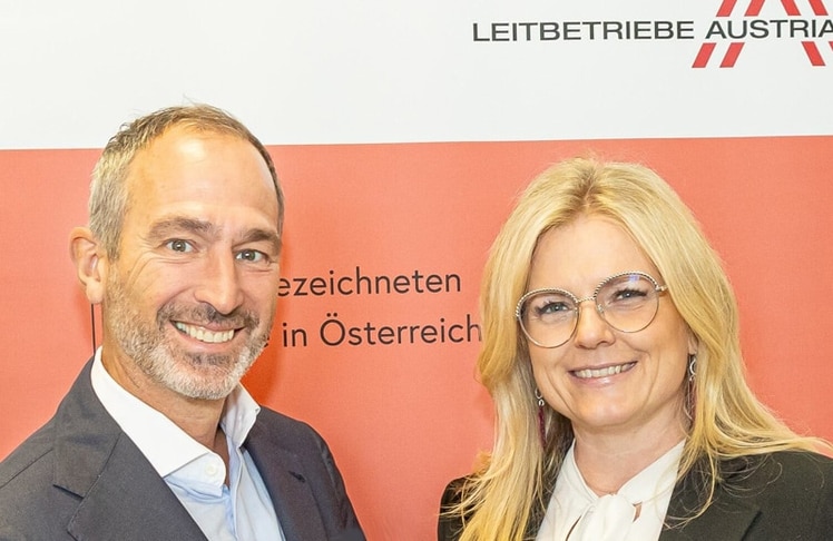 Georg Hofherr, Geschäftsführer P8 Marketing, und Monica Rintersbacher, Geschäftsführerin Leitbetriebe Austria © Christian Mikes