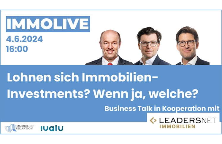 In der nun vierjährigen Geschichte der ImmoLive Events wird am 4. Juni um 16:00 Uhr zum zweiten Mal die Expertendiskussion auch live auf LEADERSNET.tv übertragen. © Immobilien Redaktion 