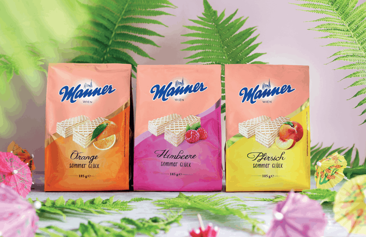 Die Manner-Schnitten gibt es in den Sorten Orange, Himbeere und Pfirsich © Manner