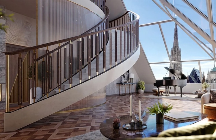 Blick aus dem The Residences at Mandarin Oriental, Wien auf den Stephansdom © Brisen Group