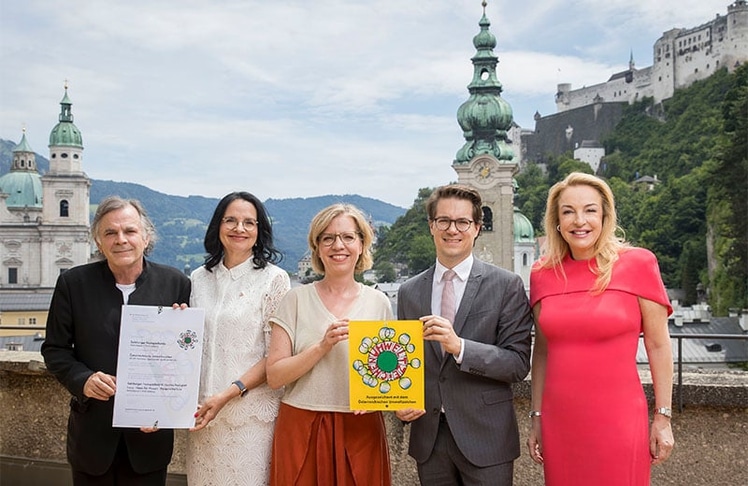 V.l.n.r.: Intendant Markus Hinterhäuser, Staatssekretärin Andrea Mayer, Bundesministerin Leonore Gewessler, Kaufmännischer Direktor Lukas Crepaz und Festspielpräsidentin Kristina Hammer © SF/Neumayr/Leo