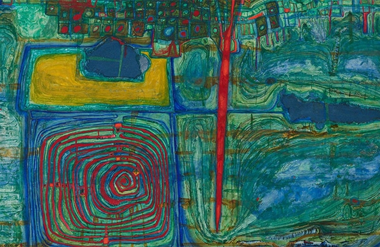 Friedensreich Hundertwasser, 313 Du soleil pour ceux qui pleurent en campagne, 1957 / 1959, Albertina, Wien – The Essl Collection ©Bildrecht, Wien 2024