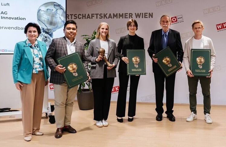 V.l.n.r.: Margarete Kriz-Zwittkovits (Vizepräsidentin WK Wien), Marc Sarmiento (Kategorie Luft - Post AG), Katharina Rinnhofer (Kategorie Luft - Post AG), Anna Winter (Kategorie Jugend), Walter Huber (Kategorie Wasser - Strebelwerk AG), Jürgen Brenner (Kategorie Erde), Franziska Aujesky (WK Wien) nicht am Bild: Johannes Jungbauer (Kategorie Feuer - Wien Energie) ) © Nikki Harris 